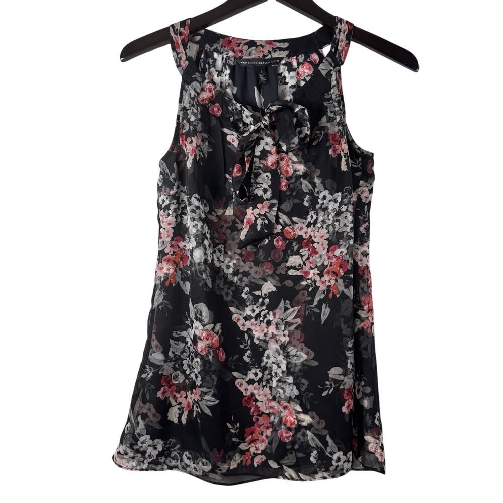 WHBM Floral Print Tie Neck Sleeveless Top Women's Size 2 Career Office Business